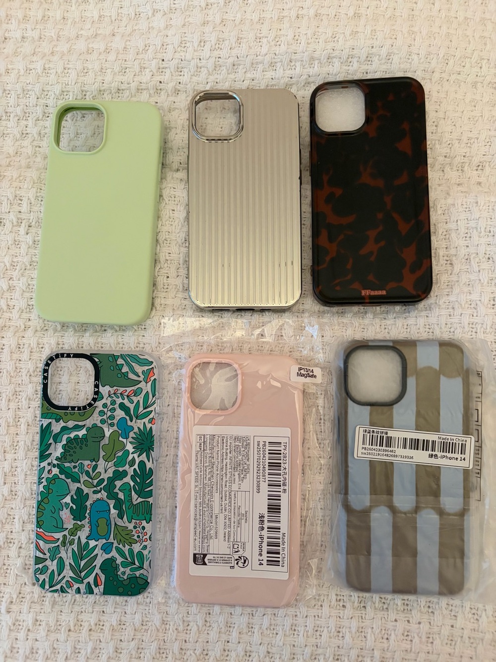 Assorted iPhone 14 Case Bundle - Green, Silver, Tortoise, Floral, Pink, Striped